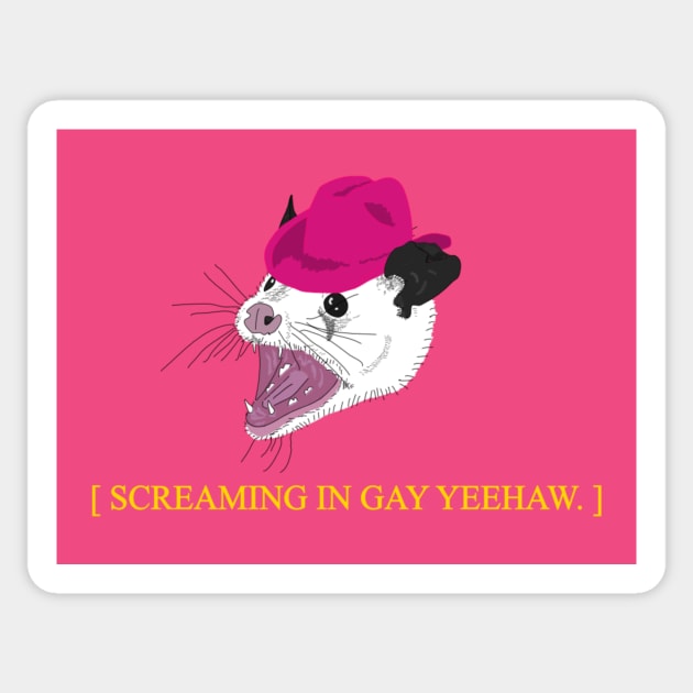 Screaming In Gay Yee Haw Possum Sticker by Pink's Mercantile  